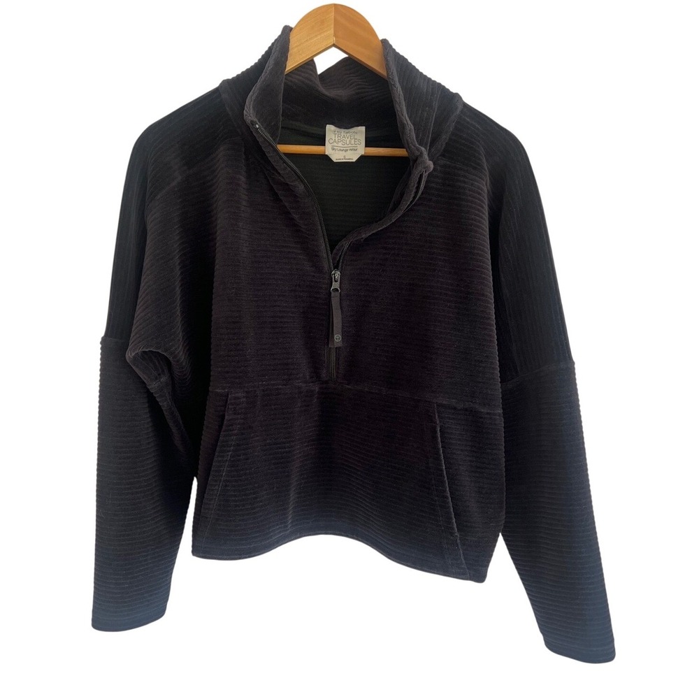 T by Talbots Travel‎ Capsules Sky Lounge Velour Quarter Zip Pullover Black S